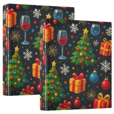 Imagem de Fichários pretos de árvores de Natal com três anéis de 3,5 cm, 200 folhas, pastas, anel redondo, fichário resistente, 31,5 x 27 x 6 cm, pacote com 2