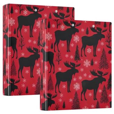 Imagem de Flocos de neve de alce vermelho pinheiro 3 argolas com 3 anéis para guardar 200 folhas, pastas coloridas para portfólio, anel redondo, 31,5 x 27 x 6 cm, 1 pacote