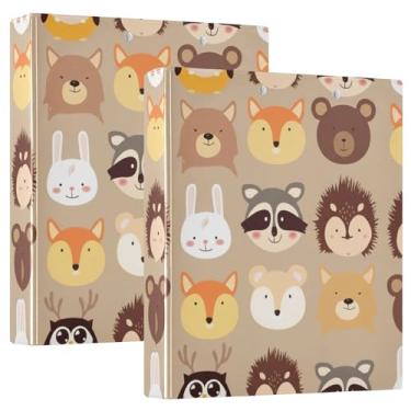 Imagem de Fichários fofos de rostos de animais da floresta com 3 anéis de 3 cm comporta 200 folhas, fichário fofo para prancheta, 31,5 x 27 x 6 cm, pacote com 2