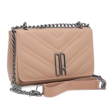 Imagem de Bolsa Feminina de Couro Sintético Preta, Alça de Corrente, Design em V com Fecho Metálico (Castanho claro)