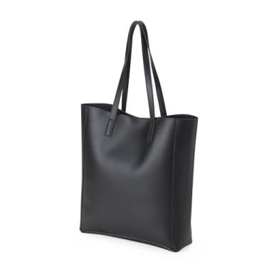 Imagem de Bolsa Tote Feminina de Couro Sintético, Preta, Alça Dupla, Design Minimalista (preto)