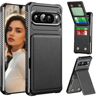 Imagem de Ysnzaq Capa carteira para Google Pixel 10 Pro XL com suporte para cartão, capa de telefone à prova de choque de couro PU com fecho magnético duplo à prova de choque para Google 10 Pro XL ZM preta