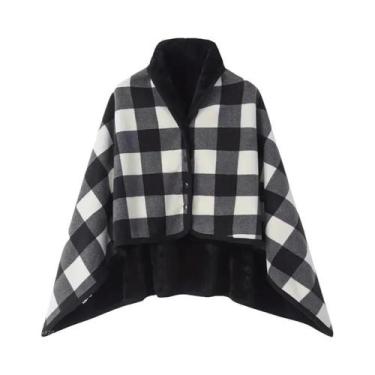 Imagem de Cobertor De Fleece Xadrez Vestível Com Botão, Quente Para Inverno, Sof
