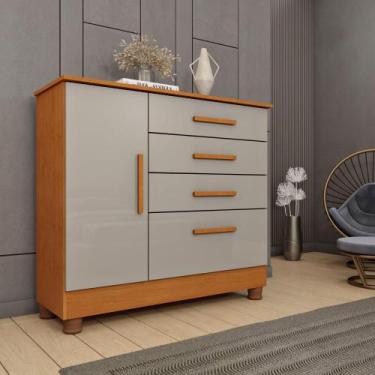 Imagem de Cômoda 1 Porta 4 Gavetas com pés 104cm Chicago Cinamomo/Off White - Tc