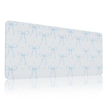 Imagem de Tapete de mouse com laços azuis grandes, tapete de mesa de computador, tapete de mesa de 80 x 30 cm, antiderrapante, para jogos, impermeável, azul, para laptop, acessórios de escritório