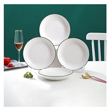 Imagem de Conjunto de 4 pratos de cerâmica, pratos brancos de 18,5 cm, aperitivo de salada, pratos de sobremesa, pratos de massa, para micro-ondas, forno, lava-louças, cozinha, pratos de porcelana, pratos de