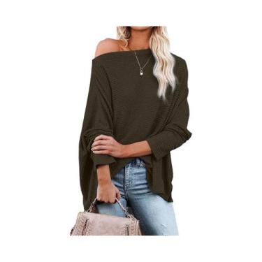 Imagem de Blusa De Ombro Tricotada Em Waffle Para Mulheres Outono 2024 Ajuste Re