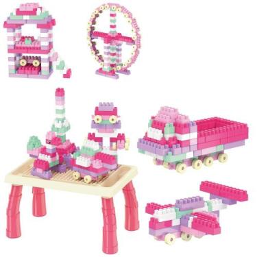 Imagem de Inblox Mega Blocks Rosa - Mesa com 80 Peças