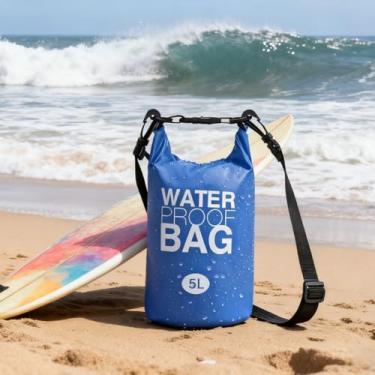 Imagem de Bolsa seca de PVC resistente de lona de 5L, saco impermeável para caiaque, passeios de barco, natação e acampamento