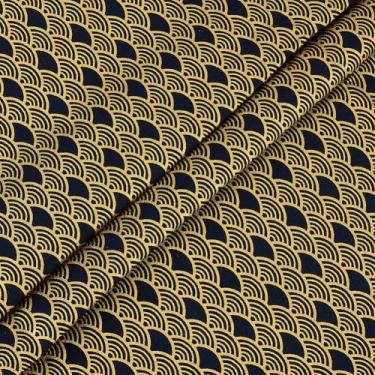 Imagem de MAYJOYDIY Tecido de escama de sereia preta de 1,1 metro 150 cm de largura tecido de algodão tecido de algodão ondulado em forma de leque estilo japonês para projetos de artesanato de costura e