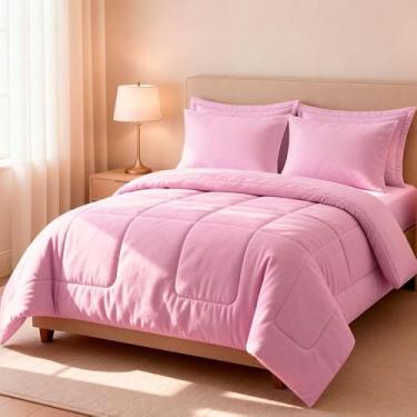 Imagem de Jogo de Cama Edredom Casal Queen 6 Peças Dupla Face Super Macio Premium para Casa(Rosê)