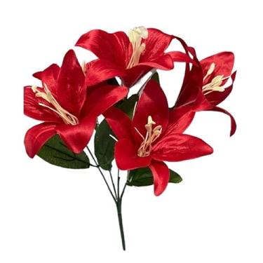 Imagem de Lírio Artificial Realista com 5 Flores, Galho Decorativo para Arranjos, Buquês e Decoração de Ambientes(1,Vermelho)