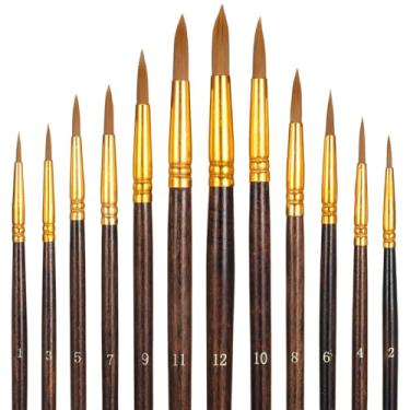 Imagem de Conjunto de 12 pincéis redondos de aquarela para pintura acrílica, 12 tamanhos de pincéis artísticos, aquarela, detalhes pontiagudos, pincéis para pintura facial, aquarela, acrílico, guache, óleo