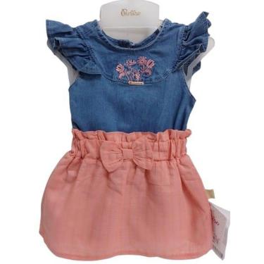 Imagem de Conjunto Bebê Menina Body Jeans + Saia Verão Paraiso 15433-Feminino