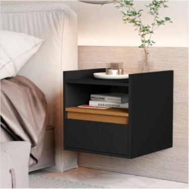 Imagem de Mesa De Cabeceira Suspensa Com Gaveta Preto Nature - Drop de Casa