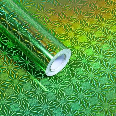 Imagem de Boerni Rolo de papel de embrulho holográfico deslumbrante de fogos de artifício verde - padrão metálico Starburst, folha de alumínio à prova d'água para aniversário, Natal, aniversário, decoração DIY