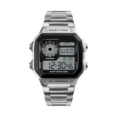 Imagem de ZJchao Relógio Masculino Esportivo de Aço Inoxidável 5ATM Water Digital Backlight Chronograph Relógio de Pulso para Entusiastas do Fitness Preto Ouro Rosa Ouro Prata Opções (Prata)