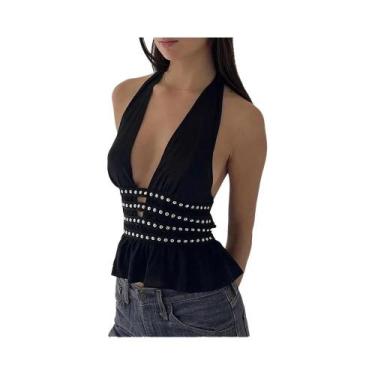 Imagem de Top Feminino Sem Costas Com Decote Em V E Rendas, Estilo Sexy Para O V