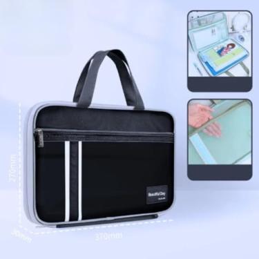 Imagem de Bolsa de documentos transparente com alça, pasta de malha resistente para provas, arquivos e materiais, organização portátil para escritório e estudo, fácil de transportar e visualizar (preto)