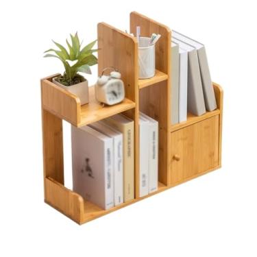 Imagem de x3anggyt5 Prateleira de livros, compartimentos assimétricos, prateleira de exibição para armazenamento de mesa, com porta de armário de bambu, para estante organizadora de escritório em casa