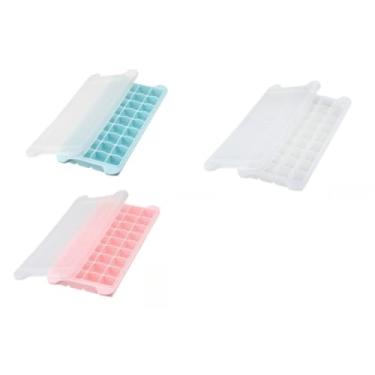 Imagem de Kit Formas Gelo Silicone Flexível 36 Cubos com Tampa Empilhável(Kit 3, Azul + Branco + Rosa)