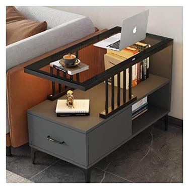 Imagem de Mesa de centro com prateleira de armazenamento, mesa de extremidade, mesa lateral com gavetas, armário de armazenamento para pequenos espaços, quarto, sala de estar, mesa lateral de sofá (preto)