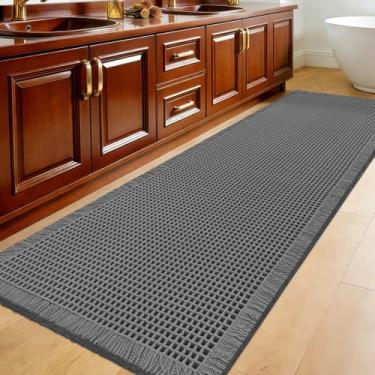 Imagem de ACCUMTEK Tapete de banheiro waffle extragrande, 1,8 m x 5 cm, cinza, super absorvente, antiderrapante, secagem rápida, tapetes de banheiro com borlas, laváveis à máquina, ultramacios, boho, decoração