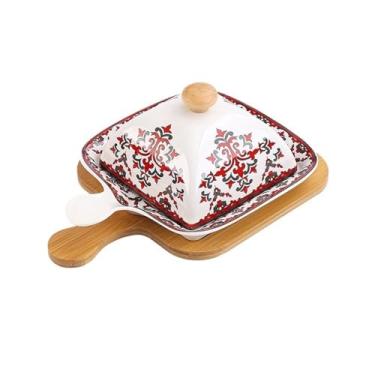 Imagem de x3anggyt5 Assadeira Prato de Arroz Assado Prato de Forno de Micro-ondas com Tampa Assadeira Cerâmica Prato de Queijo Prato de Manteiga Pratos Comerciais Caçarola para Forno (Vermelho)