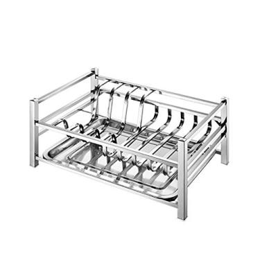 Imagem de Escorredor de pratos de aço inoxidável com bandeja coletora removível escorredor de pratos para cozinha 40 x 26 x 19 cm prata