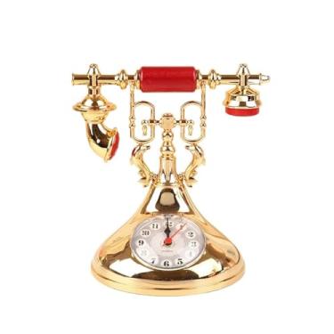 Imagem de x3anggyt5 Despertador para quarto modelo de telefone retrô despertador cronometrista criativo ornamento de mesa para sala de casa decoração de mesa de cabeceira relógio de mesa (ouro)