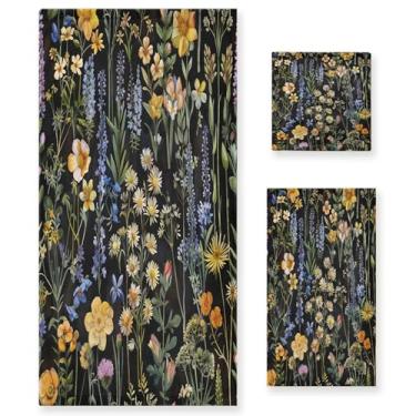 Imagem de xigua Conjunto de toalhas de banheiro de flores silvestres em aquarela absorvente macio 3 peças toalha de banho toalha de mão toalhas decorativas para banheiro, academia, hotel, praia, piscina