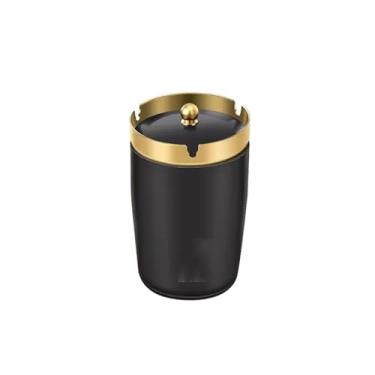 Imagem de Cinzeiro moderno com tampa aço inoxidável funil criativo doméstico cinza personalizado sala de estar quarto escritório decoração de casa (preto)