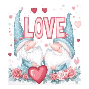 Imagem de Qilmy Capa de ímã de máquina de lavar louça de gnomo fofo dia dos namorados 58 x 66 cm capas decorativas de geladeira para porta frontal adesivo de folha magnética máquina de lavar louça painel