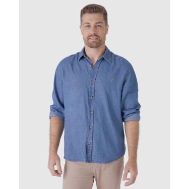 Imagem de Camisa Masculina Tradicional Manga Longa Em Jeans Leve Soft-Masculino