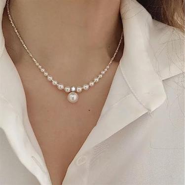 Imagem de x3anggyt5 Colar de prata esterlina 925 enfeitado com moedas de prata, colar de pérolas Mother Beibei, nicho francês feminino, leve, luxuoso, colar de corrente de clavícula para mulheres