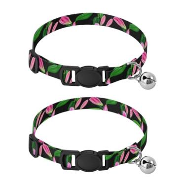 Imagem de STAYTOP 2 coleiras fofas de sino, lindas flores de lírio ajustáveis de poliéster macio para cães e gatos