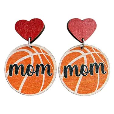Imagem de MAMA Brincos de madeira com bola esportiva, leve, basquete, beisebol, futebol, rúgbi, coração, coração, esportes, dia das mães, para mães, fãs de esportes, jogadores, joias, presentes, Metal Madeira,