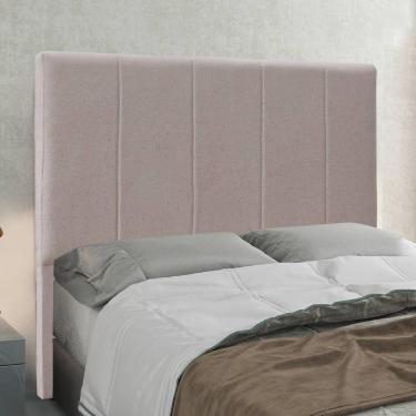 Imagem de Cabeceira Casal Queen Com Design Vertical Bordado Em Tecido Linho Cristal Lucadi Rústico Areia