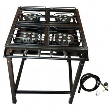 Imagem de Fogão Industrial 4 Bocas Preto – Alta Pressão, Acompanha Mangueira e Registro! Semi Industrial