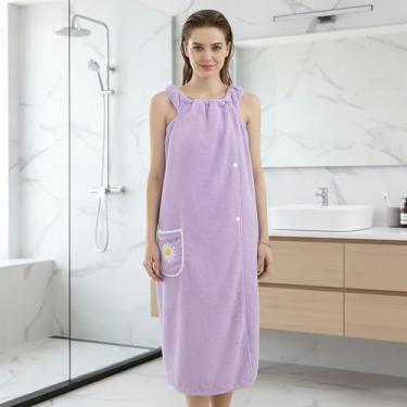 Imagem de Toalha de banho, toalha de banho com design de laço de bolso, roupão de banho macio e leve de secagem rápida para praia, piscina, roxo claro