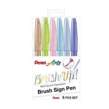Imagem de Caneta Brush Sing Pen Pentel com 6 Cores Pastel