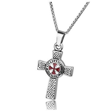 Imagem de Colar fashion punk com pingente de cruz vermelha templário masculino personalizado retrô cristão joia religiosa