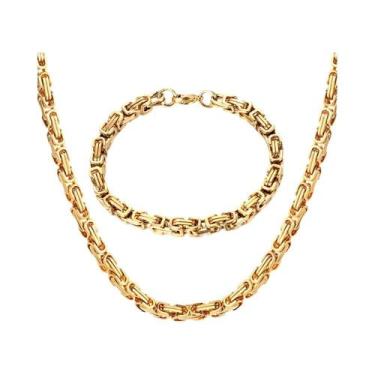 Imagem de Conjunto De Pulseira E Colar De Cadeia Bizantina Em Aço Inoxidável Dou