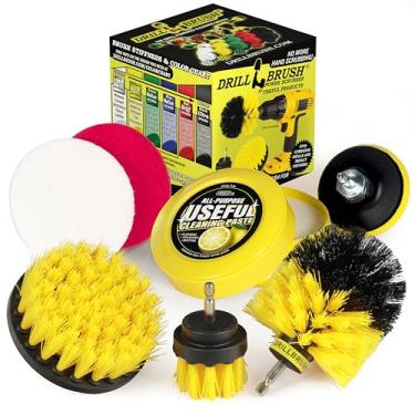 Imagem de Conjunto de suprimentos de limpeza multiuso para escova de broca: kit de escova de vaso sanitário de nylon, pasta de limpeza perfumada de limão, almofadas de limpeza - limpador de argamassa de