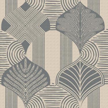 Imagem de GloryTik Papel de parede geométrico vintage – Papel de parede removível geométrico cinza azul para paredes de destaque, quarto, sala de estar e escritório em casa – Papel de parede de vinil