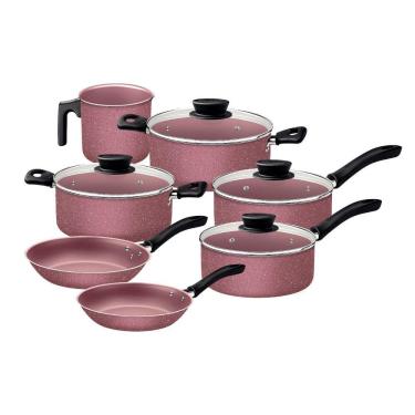 Imagem de Jogo De Panelas Tramontina Linz 7 Peças Em Alumínio Antiaderente Starflon Max Rosa