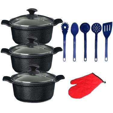 Imagem de Jogo Panela Preto Craq Talher Azul Cerâmica Javali Aal 26A30