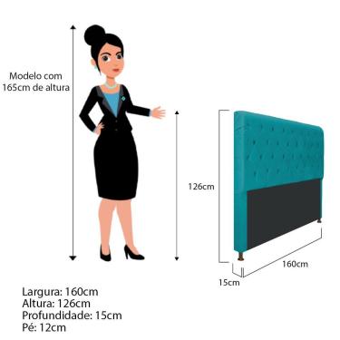 Imagem de Cabeceira Cristal 195 Cm King Size Com Capitonê Suede Azul Turquesa