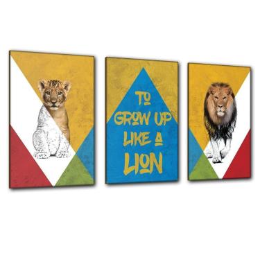 Imagem de Kit Placas Quadros Decorativos 3 Pçs Mdf 20x30 Leão Cores