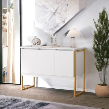 Imagem de Buffet 3 Portas Elegante Noronha - Branco Dourado Branco Dourado